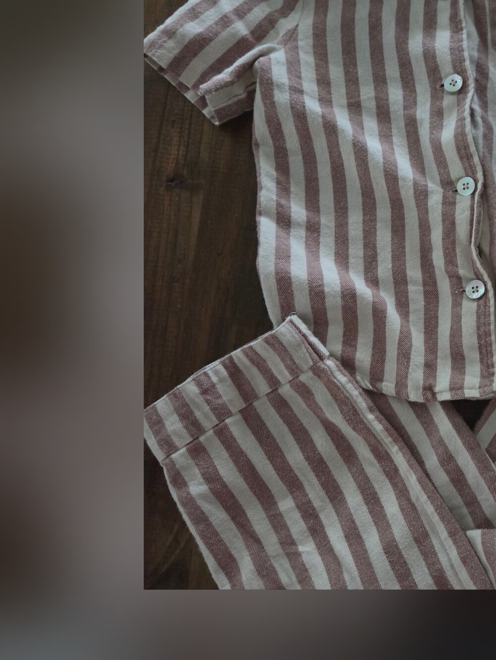 Rylee + Cru Mauve and White Striped Button Down Set